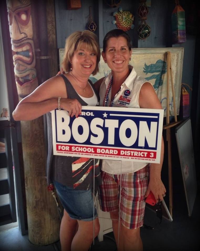 Carol Boston and Vicky at an indoor campaign event